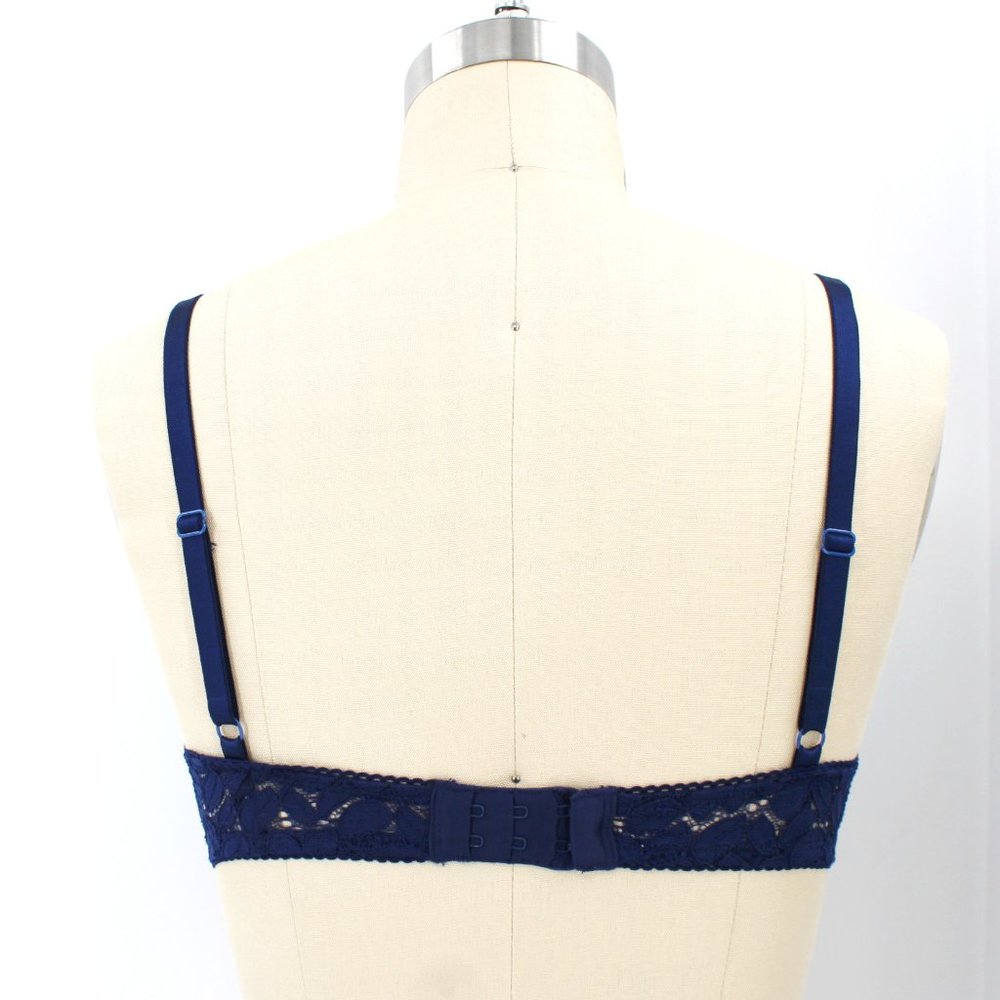 VTG 1970s Blue Lace Bra Sheer Floral Lingerie Adj. Hook Eye 28AB XS/S Unlined - Picture 6 of 8